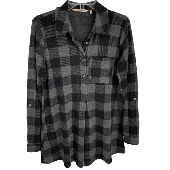 Soft Surroundings Mad About Plaid Gray Button Tunic Top - Sz S - Picture 1 of 16